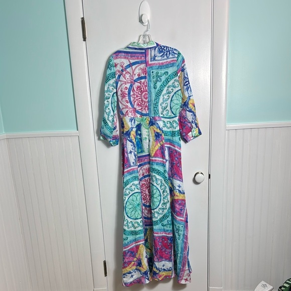 Sesto Senso Italian Linen Printed Button Up Maxi Shirtdress Medium Europe - Picture 8 of 12